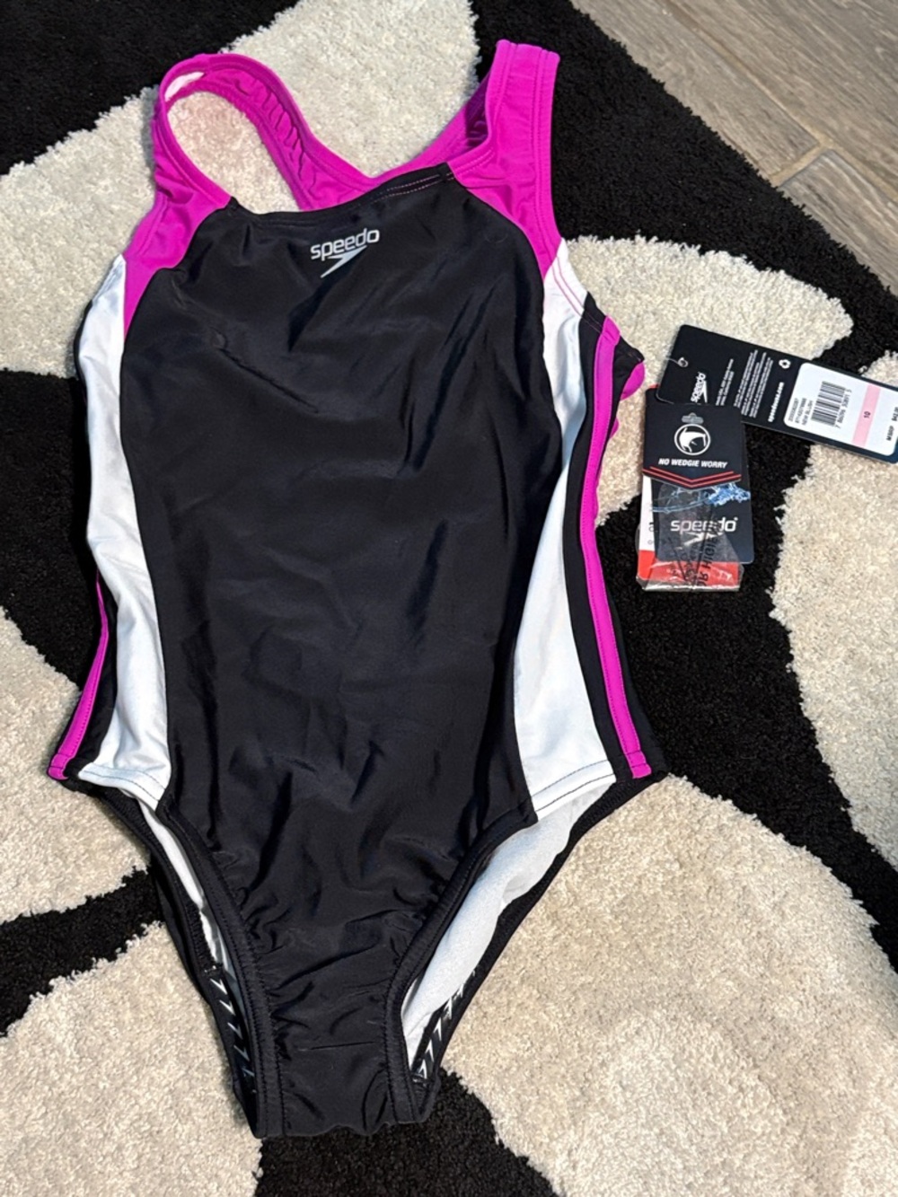 Speedo Black, Pink & White girls One-Piece Swimsuit